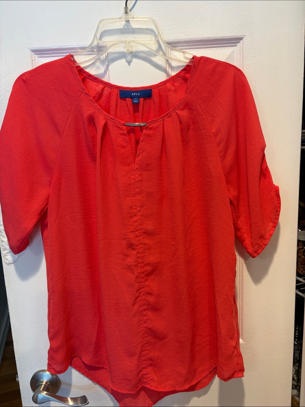 Apt. 9 Vibrant Coral Short-Sleeve Peasant Blouse